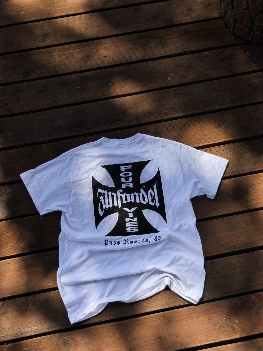 Fruit of the Loom White T-Shirt with Black Biker Graphic - Men's